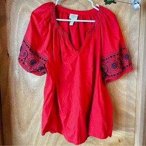 St. John's Bay Red Blouse with Black Embroidery